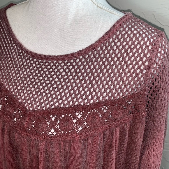 Altar’d State Mesh Top Tye Dye Burgundy Oversized Blouse - Sold in Live Show - Picture 4 of 10